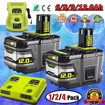 2x 12Ah Battery + Charger For RYOBI P108 18 Volt One+ Plus P107 9.0/6Ah RB18L40 • $184.99