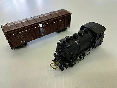 Vintage HO Metal Locomotive (runs) W/ Wood Box Car & Miscelaneous Parts • $129