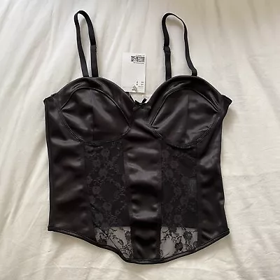 NWT H&M Black Satin And Lace Corset Tank Top - Size Small • $12.50