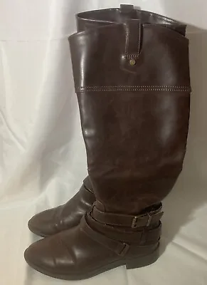 Merona Womens Riding Boots Brown Faux Leather Tall Zip Knee High Shoes Size 8 • $18