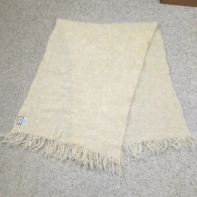 Vintage Andrew Stuart Mohair Blanket Scarf Woven In Scotland 55x20 Cream Fringe • $20.16