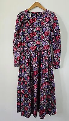 Vintage Laura Ashley Corduroy Floral Midi Dress UK 12 US 10 Cottage Core • $50