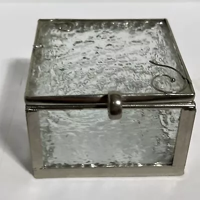 Vintage Clear Glass Jewelry Trinket Box Silver Frame And Filigree • $30