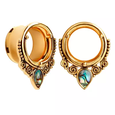 GOLD SHELL TEARDROP Ear Flesh Tunnels Piercing Stretcher Plug Flared TU177 • $7