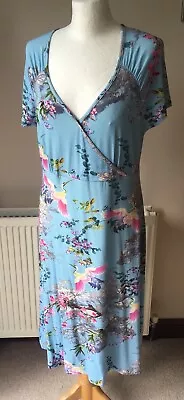 Joe Browns Midi Dress 14 Blue & Pink Birds & Floral Wedding VGC Party Voluptuous • £20