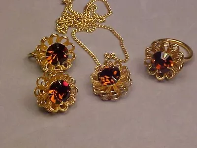 Vintage Sarah Coventry  Marigold  (1970) Necklace/Earrings/Ring Set • $12.50