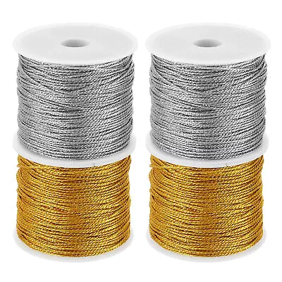 Total 88yard Metallic Cord Set 4Rolls 0.8mm Dia Ornament String GoldSilver • $11.22