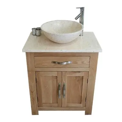 Bathroom Vanity Unit Oak Modern Cabinet Wash Stand Cream Marble Top & Basin 502 • £591.26