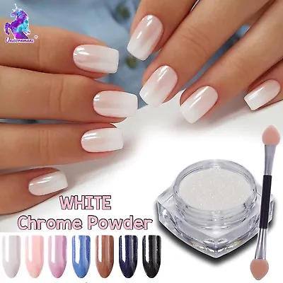 WHITE CHROME POWDER Matte Pigment Pearl Nails Nail Art Crystal Shiny Dust M4 • $5.42