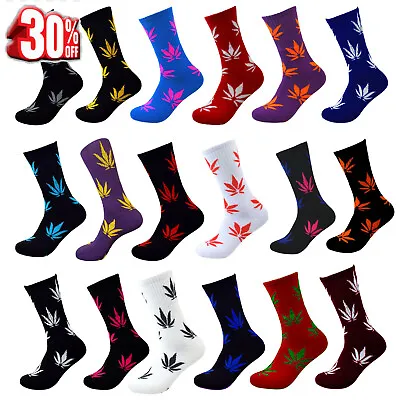 Men's Autumn Marijuana Weed Leaf Athletic Sports Cushioned Cushion Crew Socks • $7