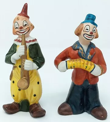 Pair Of Ceramic Clown Figurines Ardco Vintage Musicians Saxophone & Concertina • $20