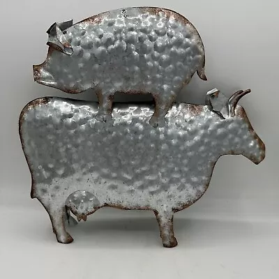 Stacked Cow And Pig Farm House Country Sculpture Galvanized Metal Light Weight • $23.99