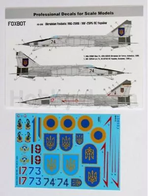 Foxbot 48-036 Ukranian Foxbats: MIG-25RB Accessories Scale Model 1:48 Decals Kit • $15.11