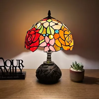 Tiffany Style Mini Table Lamp Rose Flowers Stained Glass LED Bulb Included 14 H • $129.99