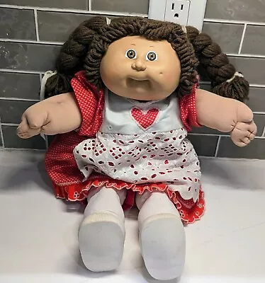 Vintage 1983 Cute Cabbage Patch Doll Red Dress Brown Hair Girl • $10