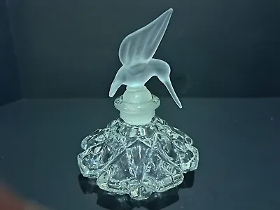 Vintage Cut Crystal Perfume Bottle With Frosted Hummingbird Stopper  4  • $19.99