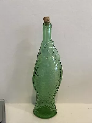 VINTAGE  14  TALL FISH SHAPED GLASS  WINE BOTTLE MADE IN ITALY 1970s • $9.99