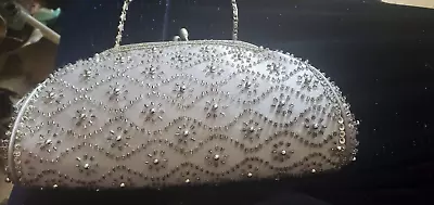 Moni Couture Seed Beaded Formal Purse Or Clutch Beautiful SILVER SHIPPING FREE • $16.99