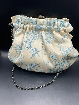 Embroidered Top Handle Bag Purse-Blue Floral Vintage • $29.37