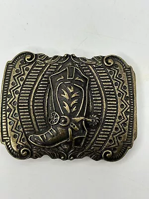 Cowboy Boot With Spur Belt Buckle Western Texas Style Vintage Metal Brass • $14.95