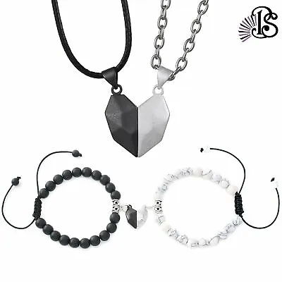 $9.39 • Buy Couple Magnetic Heart Bracelet Necklace Matching Distance Faceted Charm Jewelry