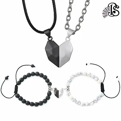 Couple Magnetic Heart Bracelet Necklace Matching Distance Faceted Charm Jewelry • $11.99