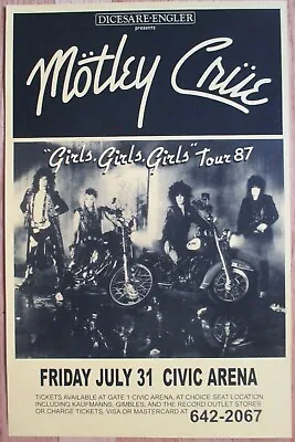 Mötley Crüe Poster Girls Girls Girls July 31 1987 Civic Arena Pittsburgh ! • $12.99