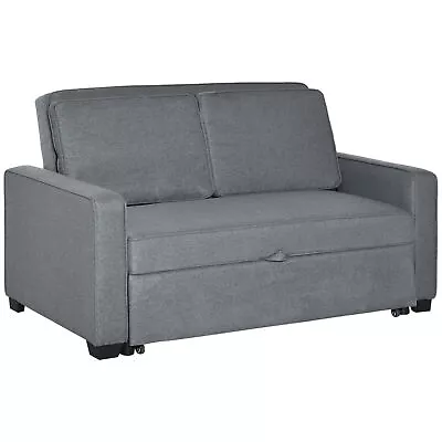 HOMCOM Modern 2 Seater Sofa Bed Click Clack Couch Sleeper For Living Room Grey • £395.99