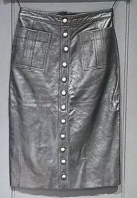 AJE LEATHER PENCIL Skirt Metal Stud Detail Pockets Silk Lining Size 8 Preloved • $90