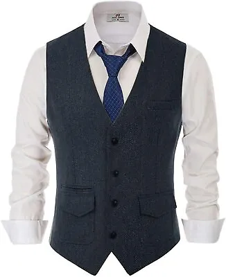 PJ PAUL JONES Men's British Herringbone Tweed Vest Casual Wool Blend Waistcoat W • $72.19