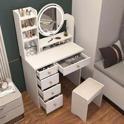 Vanity Makeup Dressing Table Set With Lighted Mirror Desk Bedroom White 5-Drawer • $162.63