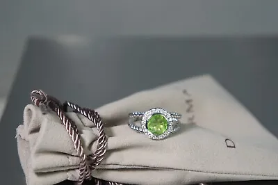 David Yurman Cerise Petite Peridot Diamond Halo 925 Silver Ladies Ring Size 6 US • $365