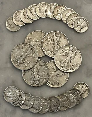 $5 Face 90% Silver 6 Walking Liberty Half Dollar 20 Mercury Dime Choose # Lots • $131.95