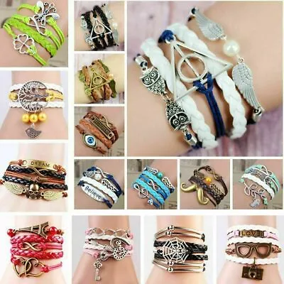 10pcs Infinity Bracelets Mix Style Lots Vintage Leather Charm Bracelets Jewelry • $17.11