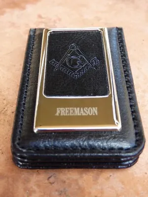 Masonic Money Clip Square And Compass MASON FREEMASON LEATHER/STEEL BRAND NEW • $16.99