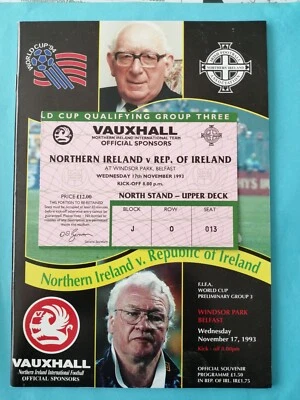 £5.50 • Buy 1993 Northern Ireland V Republic Of Ireland - Programme + Ticket