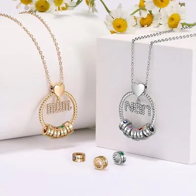 Mum Nan Circle Rings Necklace With Family Name Birthstone Pendant Personalised • £16.14