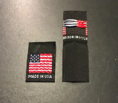 100Pcs MADE IN U.S.A FLAG Black Centerfold Label Single Sided Garment Tag Size • $7.99