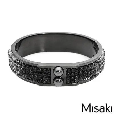 $190 Misaki Caviar Collection Gun Metal/black Faux Pearl Bangle Bracelet**new! • $56