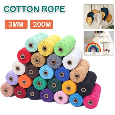 £6.95 • Buy 3mm 200M Natural Cotton Twisted Cord Craft Macrame Artisan Rope Craft String UK