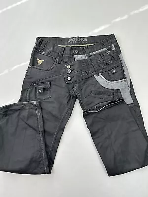 Police 883 Jeans  34 X 32 Black Waxed Wet Look Bikers Cargo Jeans Mens • $58.43