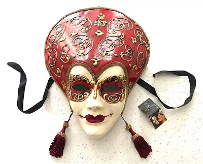 New AUTHENTIC Italian Venetian Jester Wall Hanging Mask Large With Venice Ribbon • £59.95