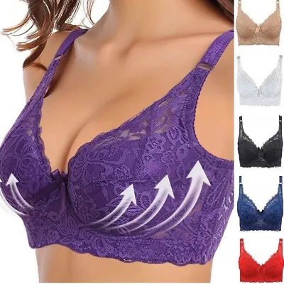 Women Full Coverage Bra Push Up Bra Underwired Lace Gather Underwear PLUS-SIZE • £4.60