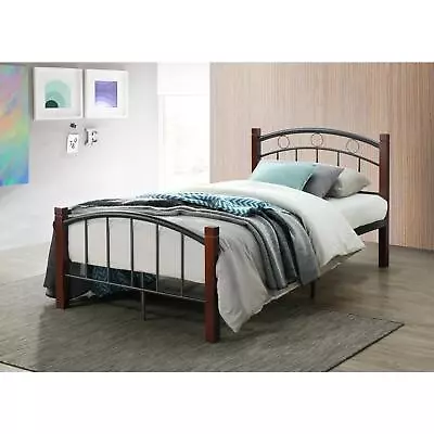 Hodedah Complete Metal Bed With Headboard Footboard And Mahogany Wood Posts In  • $117.33