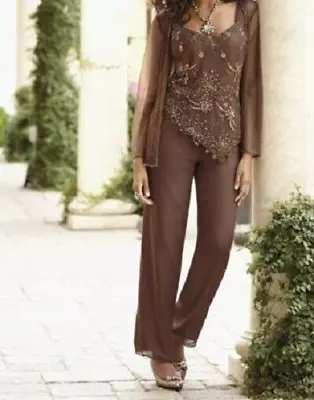 Size Small 3 Piece Copper Beaded Pant Suit Set New From Midnight Velvet • $47.99