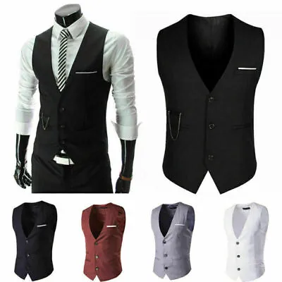 Men Waistcoat Formal Business Suits Vest Wedding Party Coats Tops Outwear Daily • £17.76