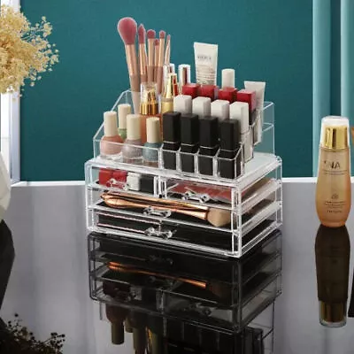 Large Acrylic Cosmetic Makeup Organizer Jewelry Drawer Storage Box Display Case • £40.61