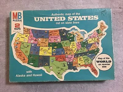 Used 1975 MILTON BRADLEY UNITED STATES / WORLD MAP  Learning Puzzle Complete • $14.99