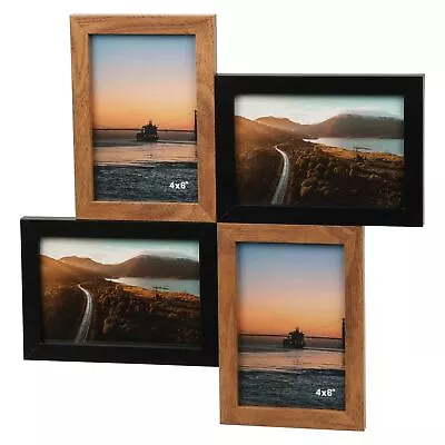 Two Tone 4 Aperture Multi Photo Frame | Wall-Mounted Collage Picture Frame • £12.99