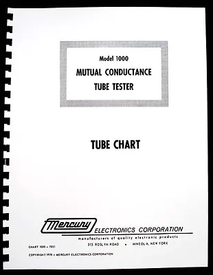 Mercury 1000 Tube Tester Tube Chart Updated 1971 Version • $12.99